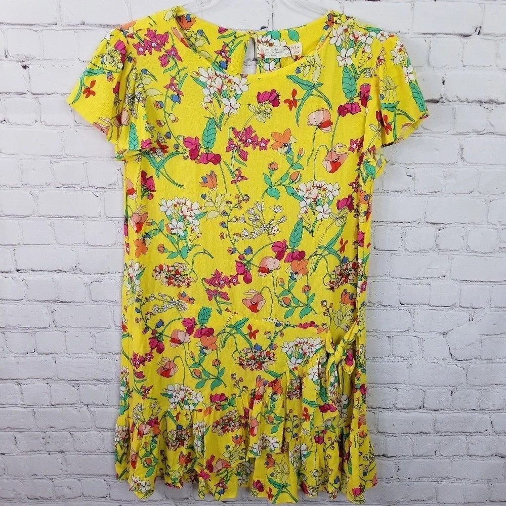Girls Zara Yellow Floral Spring Dress Size 13/14